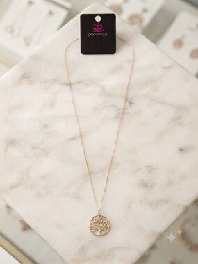 (2 PC)paparazzi Gold Tree of Life Pendant Necklace and earrings  - Delicate Gold